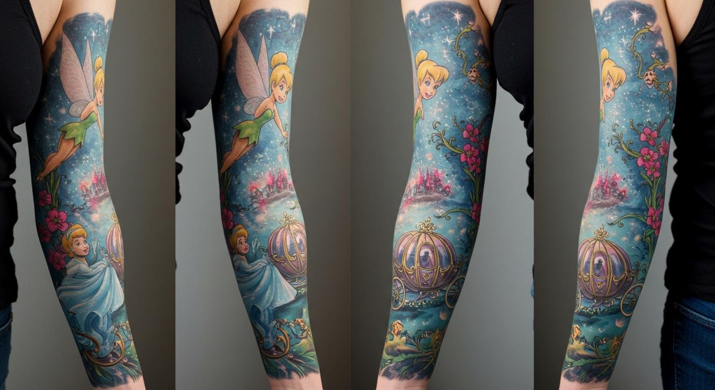 19+ Stunning Disney Tattoo Sleeves That Bring Storybook Magic to Life for Women Who Love Ink!